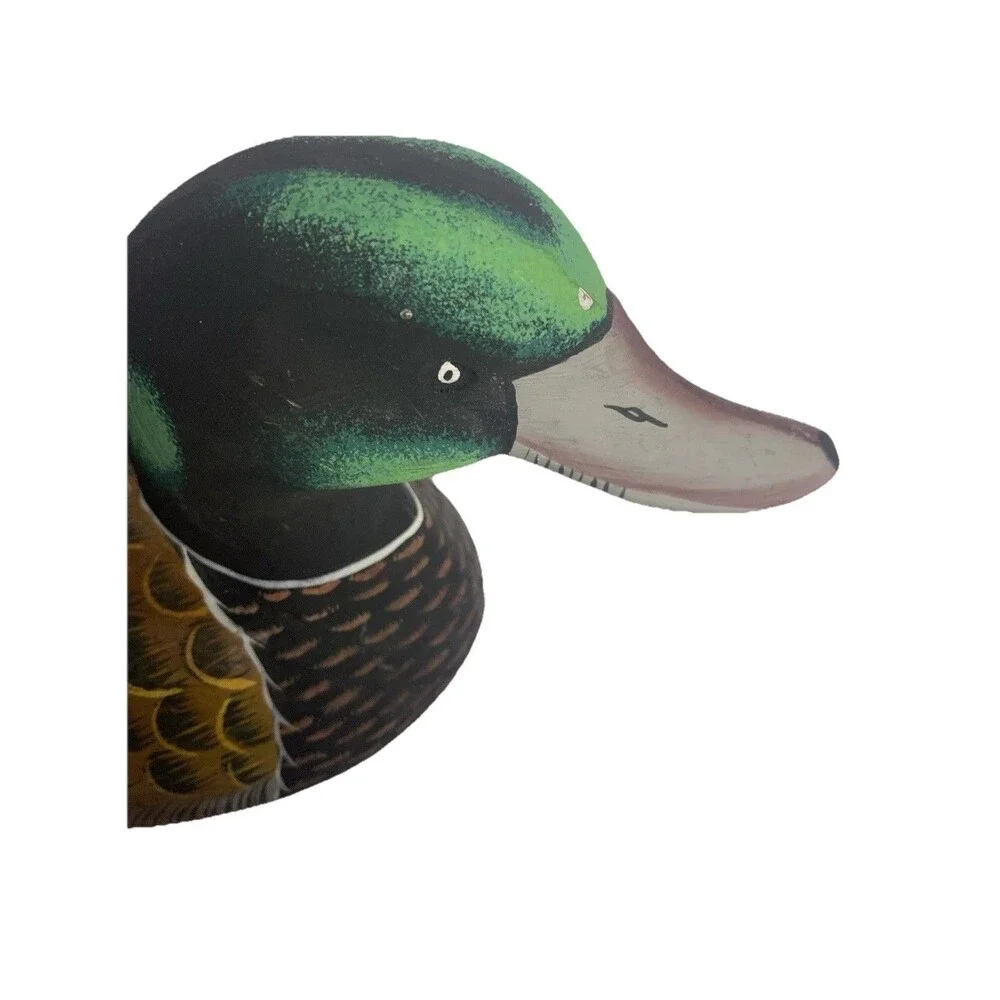 Vtg Hand Painted Wood Duck Decoy, Decorative, 12” Long